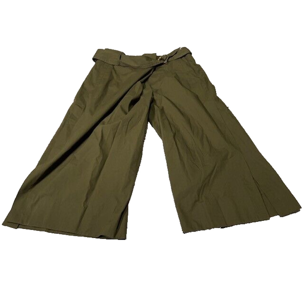 Zara Womens Wide Leg Pants Pleated‎ Belted Waist Side Slit Olive Green Size L